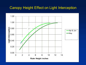 The darker green line shows canopy light interception for May.